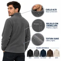 Chaqueta Columbia para Hombre, microfleece gris ratón con cuello alto y bolsillo con cremallera