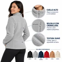 Chaqueta columbia para Mujer, color gris con textura suave y bolsillo con cremallera