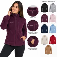 Chaqueta columbia para Mujer, color vinotinto con bolsillos laterales y de pecho con cremallera