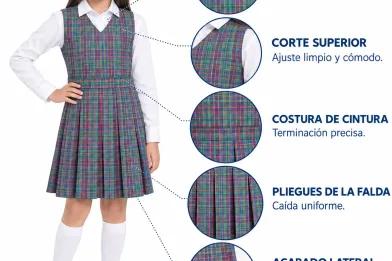 Jardinera Colegio Carlos Albán Holguín, cuello en V y costura de cintura