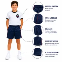 Sudadera en algodón del Colegio Pablo de Tarso, pantaloneta con cintura elástica y vivos laterales