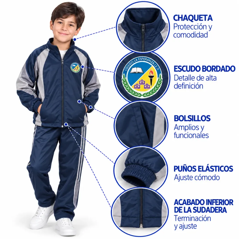 Sudadera impermeable del Colegio La Esperanza, chaqueta con escudo bordado y puños elásticos