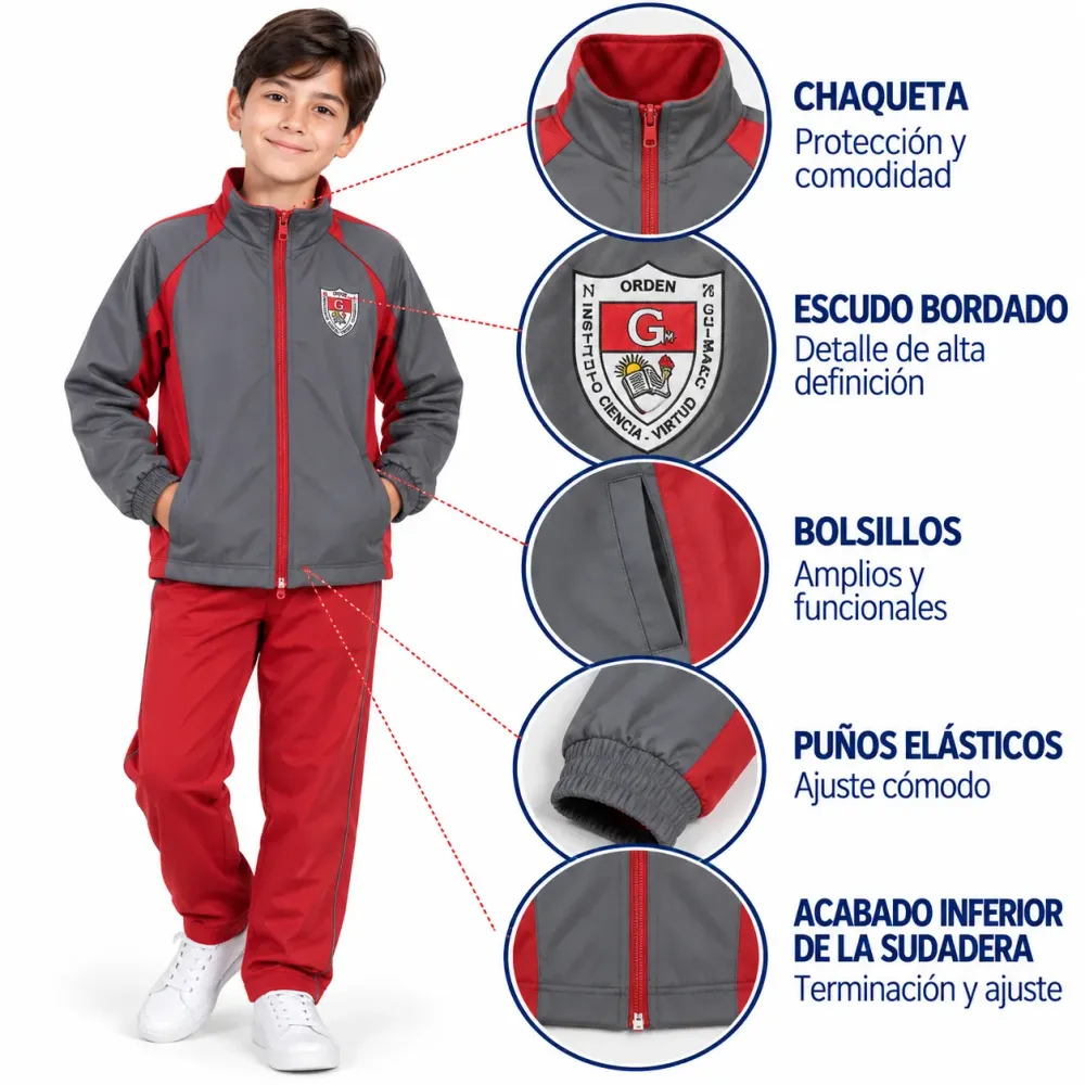 Sudadera Instituto Guimarc, chaqueta impermeable con escudo bordado y puños elásticos